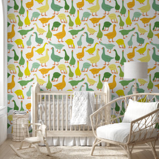Papier Peint Green & Yellow Modern Geese Seamless Pattern