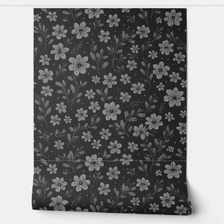 Papier Peint Grey and black floral pattern