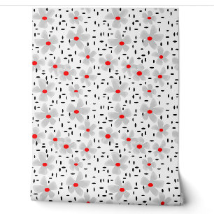 Papier Peint gris avec des fleurs rouges sur blanc rétro arrièr