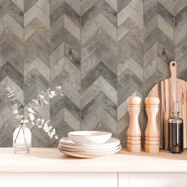 Papier Peint Gris Chevron Herringbone en Béton (Créateur téléchargé)