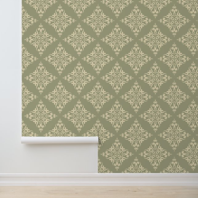 Papier Peint Gris damassé classique et beige clair (Application)