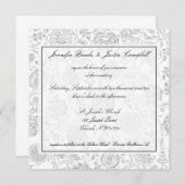 Papier peint gris Fleur Invitations de mariage (Devant / Derrière)