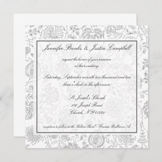 Papier peint gris Fleur Invitations de mariage (Devant / Derrière)