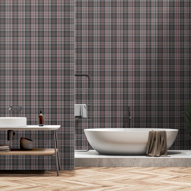 Papier Peint Gris Noir Rouge Grand Tartan Plaid (Salle de bain)