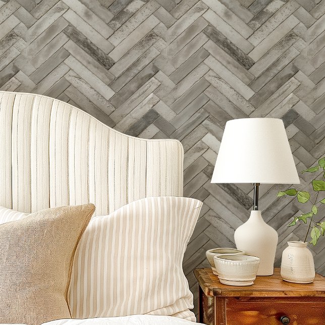 Papier Peint Gris Rustique Chevron en Chevron (Créateur téléchargé)