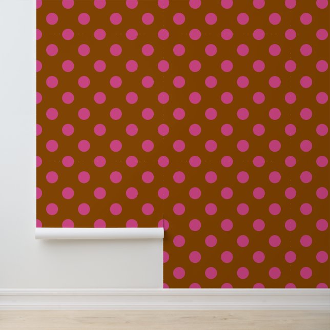 Papier Peint Groovy Polka Dot - Marron & Rose Chaud (Application)