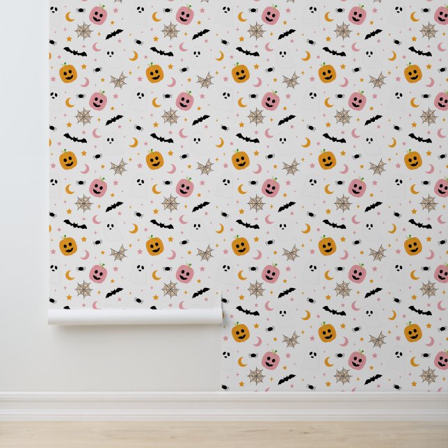 Papier Peint Halloween Cute Motif Bat Citrouille Fantôme Éffray (Application)
