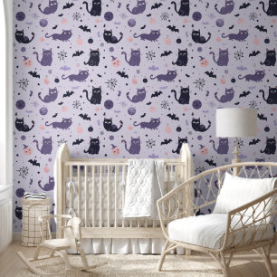 Papier Peint Halloween Purple chat noir