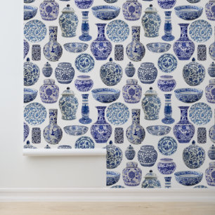 Papier Peint Hamptons Chinoiserie Ginger Jar Motif