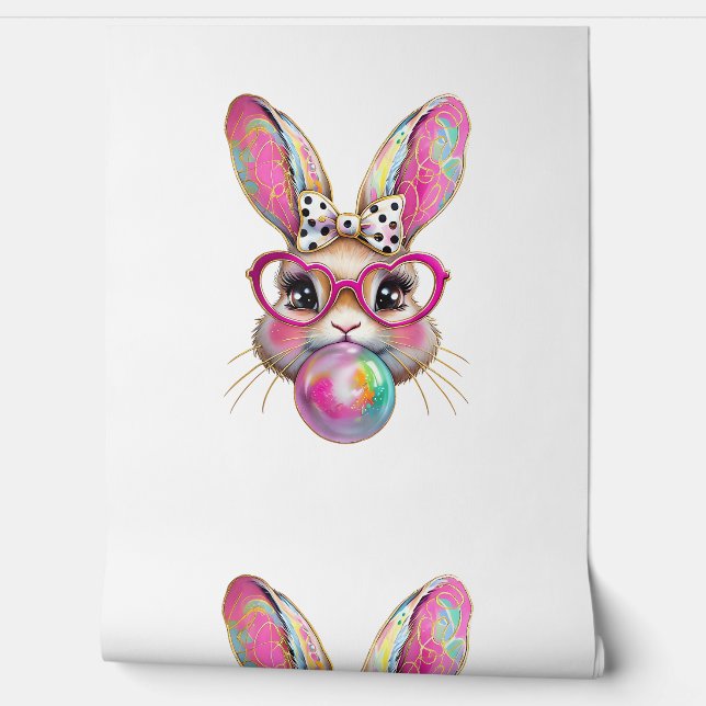 Papier Peint Happy Easter Bunny Coquette Bow Brushstroke Easter (Déroulement)