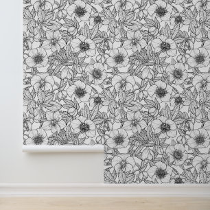 Papier Peint Hellebores en noir et blanc