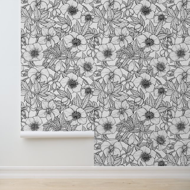 Papier Peint Hellebores en noir et blanc (Application)