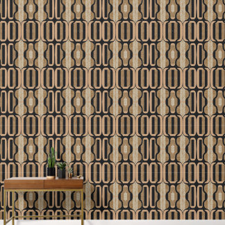 Papier Peint Heritage Chain Stripe No. 3 (Black + Sand) Luxury