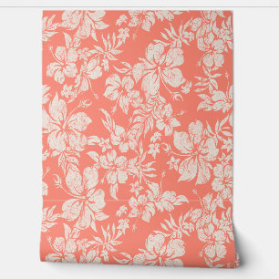 Papier Peint Hibiscus Pareau dévêtu Hawaïen - Corail vivant
