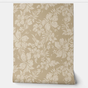 Papier Peint Hibiscus Pareau dévêtu Hawaïen - Taupe