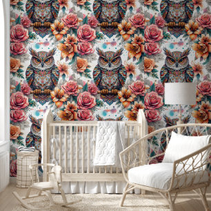 Papier Peint Hiboux de rêve et élégance florale
