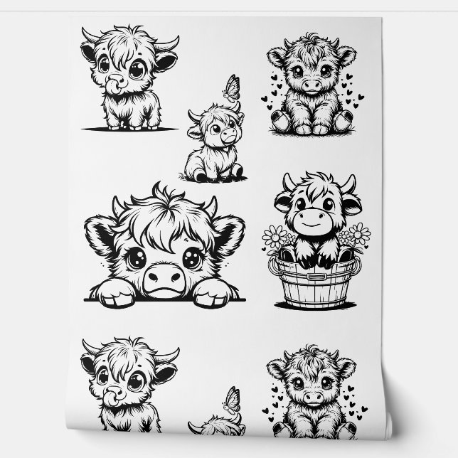 Papier Peint Highland Cow Cute Print (Déroulement)