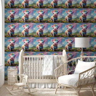Papier Peint "Hooves magiques : le cochon de licorne arc-en-cie