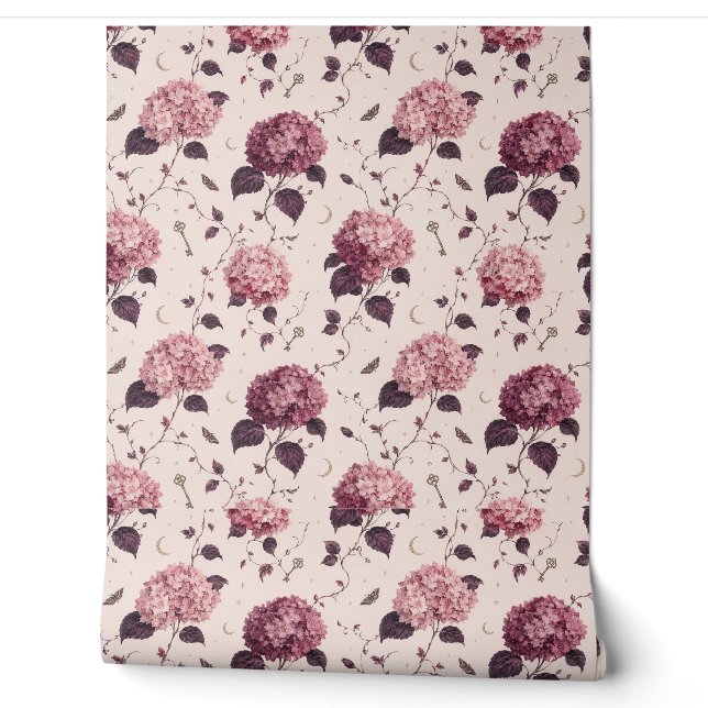 Papier Peint Hydrangea Rose Pâle Papillon et Lune Romantique Go (Déroulement)
