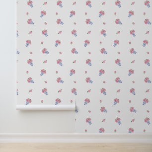 Papier Peint Hydrangeas rose en bleu Chinoiserie Vase & Blooms