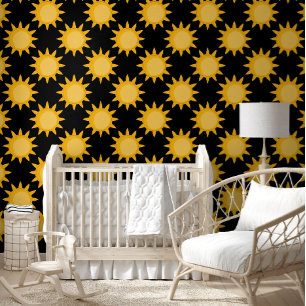 Papier Peint Illustration de soleil brillant sur motif noir Des