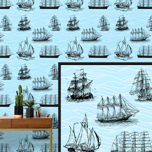 Papier Peint Illustrations de voilier sur les vagues bleues