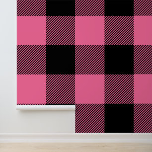 Papier Peint Immense plaid buffalo rose et noir français