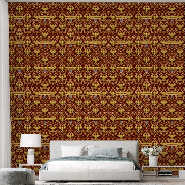Papier Peint Imperial Elephant: Deep Crimson & Metallic Gold Sa (Chambre à coucher)