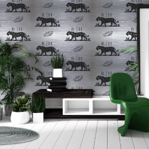 Papier Peint Impression animale argent noir 
