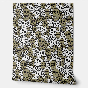 Papier Peint Impression de motif de crâne gothique or