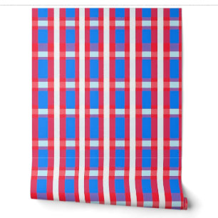 Papier Peint Impression plaid rouge blanc et bleu à damiers