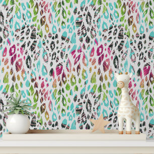 Papier Peint Impression tropicale moderne colorée de léopard