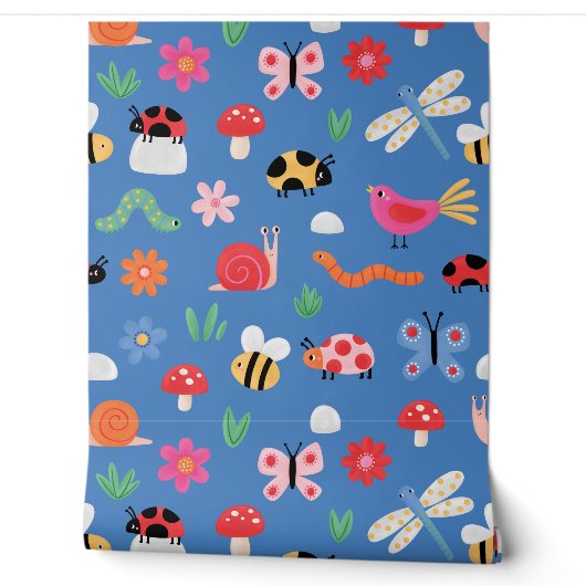 Papier peint insectes bleus pour enfants (Déroulement)
