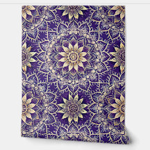 Intricate Purple and Gold Mandala Repeating