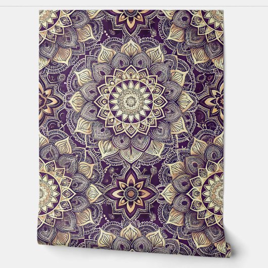 Papier Peint Intricate Royal Purple and Gold Mandala Pattern (Déroulement)