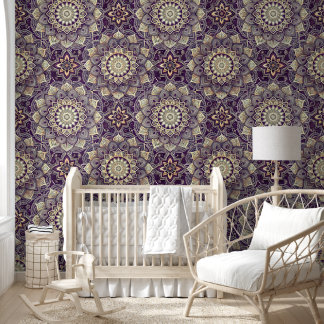 Papier Peint Intricate Royal Purple and Gold Mandala Pattern