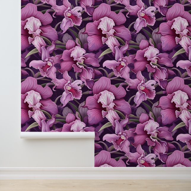 Papier Peint Iris Fleur Violet Rose Décolle et Colle (Application)