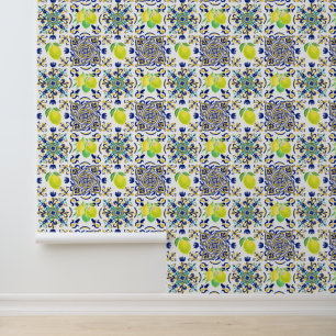Papier Peint Italien Majolica Style Citron Carrelage Motif