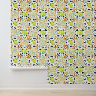 Papier Peint Italien Majolica Style Citron Carrelage Motif