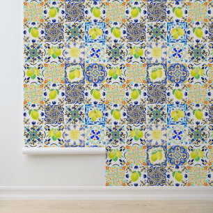 Papier Peint Italien Majolica Style Citron Carrelage Motif