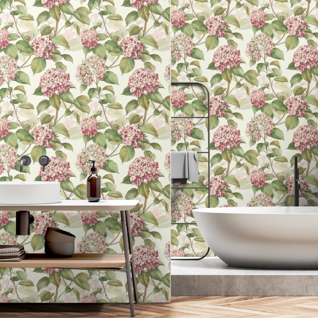 Papier Peint Jardin à fleurs Motif antique rose Hydrangea (Antique Pink Hydrangea Pattern Flower Garden Wallpaper)