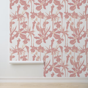 Papier Peint Jardin aux lignes et fleurs tropicales.