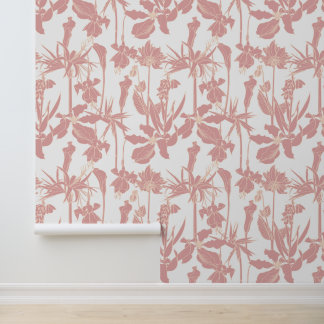 Papier Peint Jardin aux lignes et fleurs tropicales.