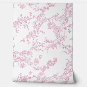 Papier Peint Jardin fleuri de la Chinoiserie Rouge Toile de Jou