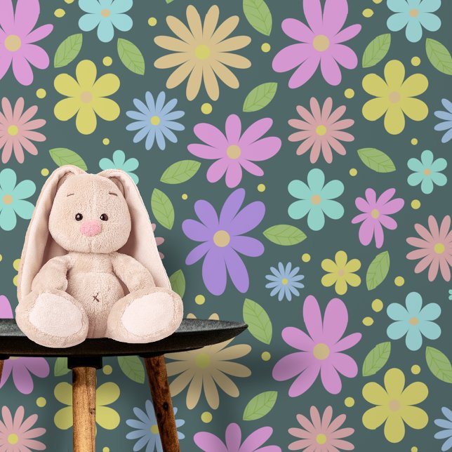 Papier Peint Jardin Pastel Whimsical Vibrant fleurit sur Vert (Créateur téléchargé)