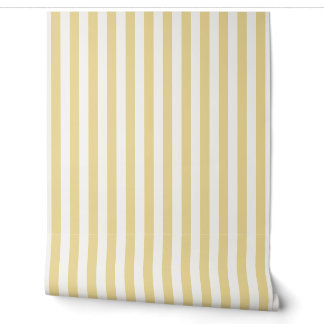 Papier Peint Jaune Beurre et Rayure de Nurserie Blanche