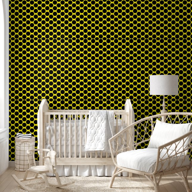 Papier Peint Jaune brillant avec motif à points noirs texturé (Enfants)
