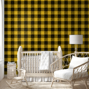 Papier Peint Jaune Croix à Carreaux Noir Buffalo Check