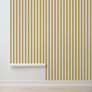 Papier Peint Jaune Moutarde et Rayures Verticales Classiques Bl