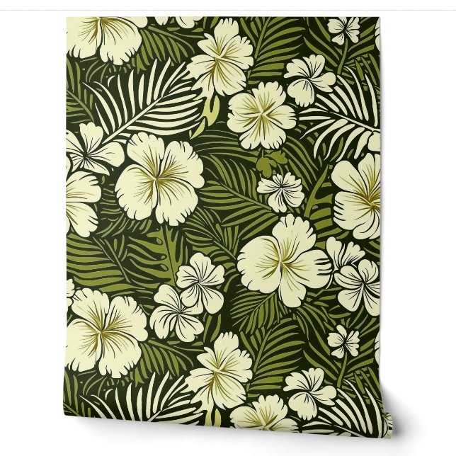 Papier Peint Jaune tropical et floral vert (Déroulement)